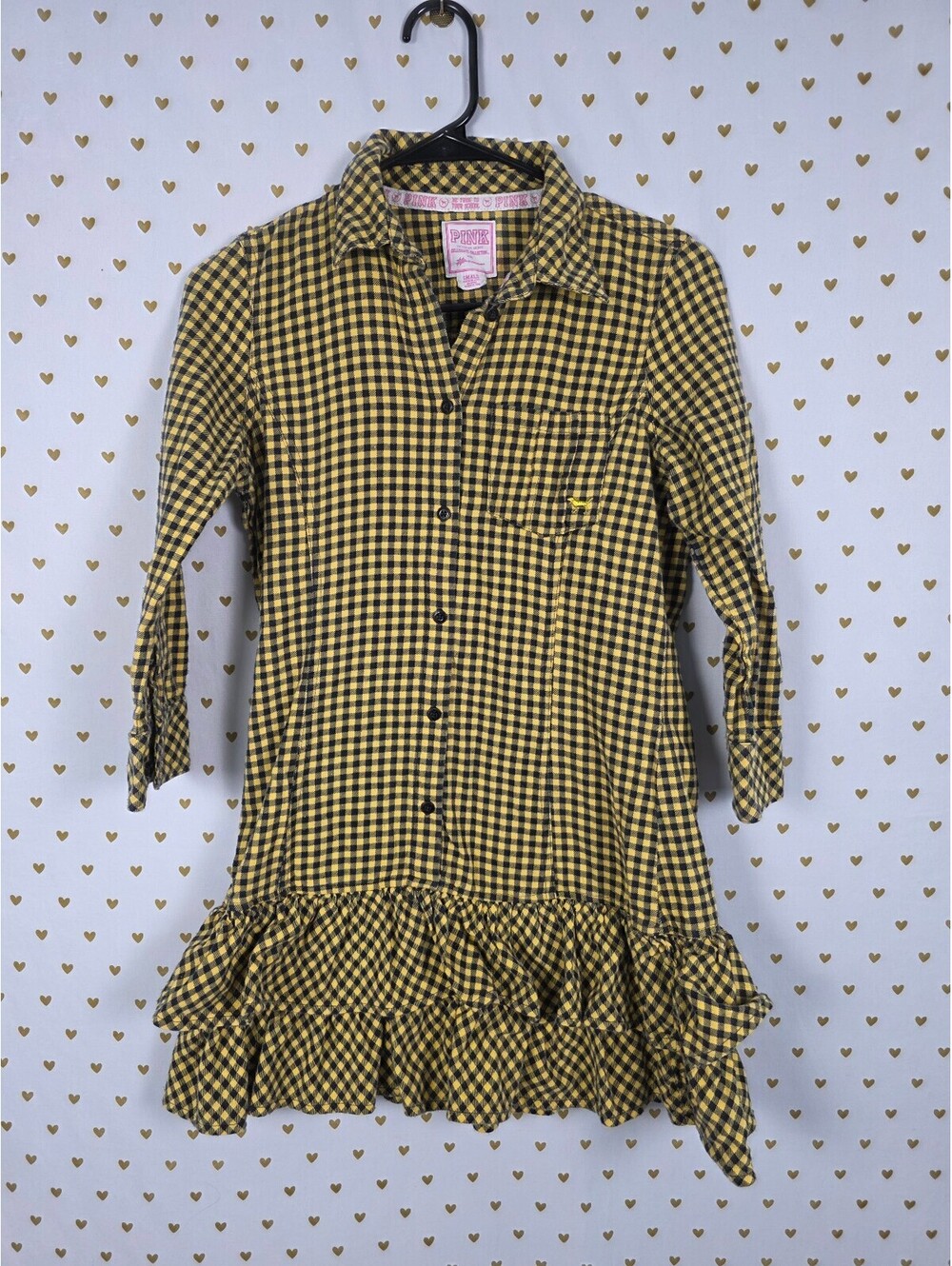 Victoria's Secret PINK Collegiate Yellow Jackets Gingham Bling Dress S